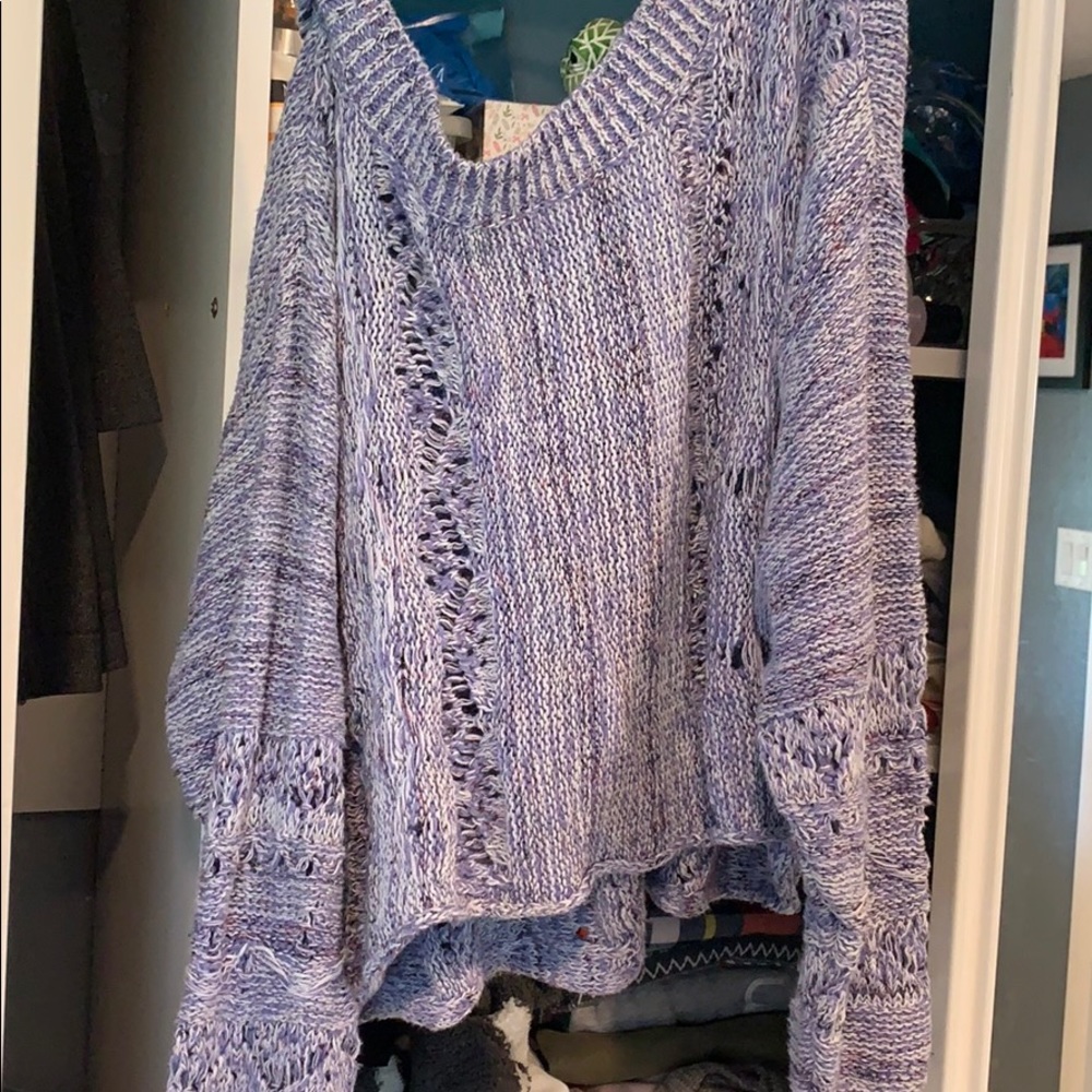 Blue off the shoulder sweater.
